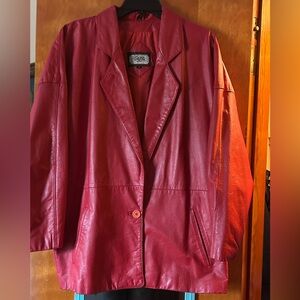 Vintage Toffs Women's Red Leather Jacket. Size Medium